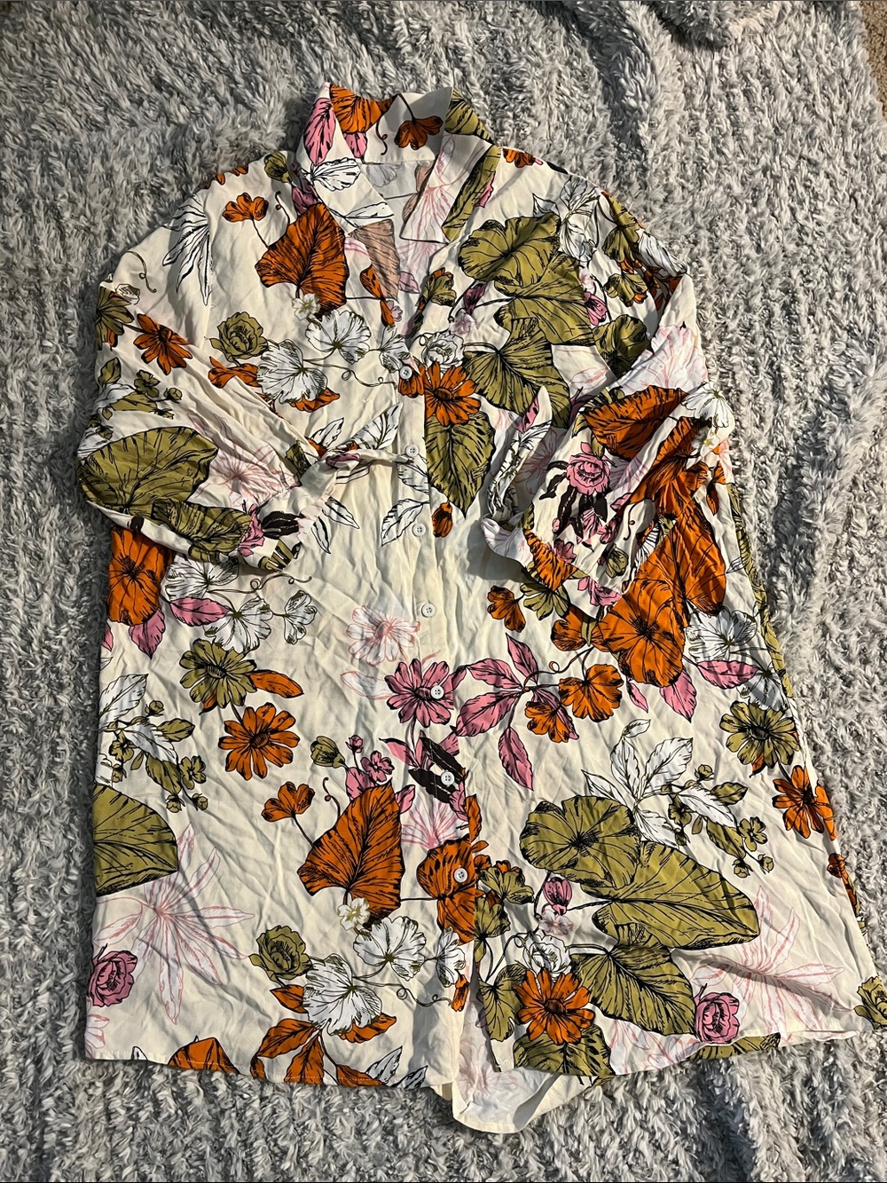 Cupshe Cream Floral Button-Front Swim Coverup with Orange, Pink & Green Accents
